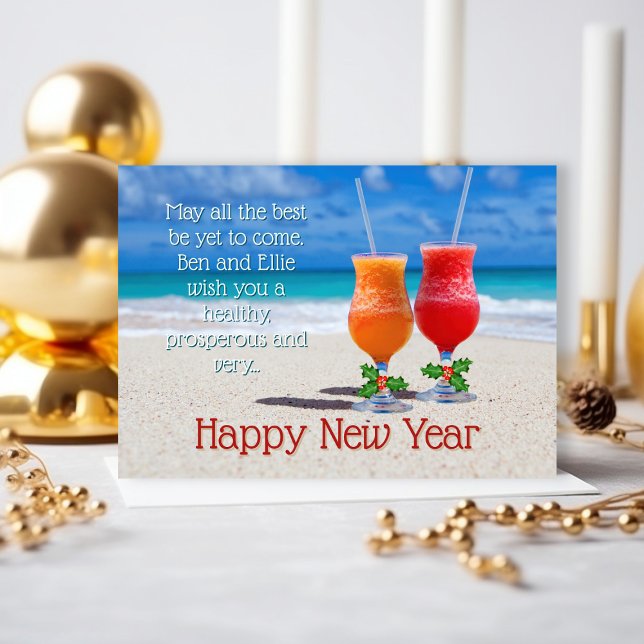 Beach Drinks Happy New Year Message Cards Einladung (Von Creator hochgeladen)