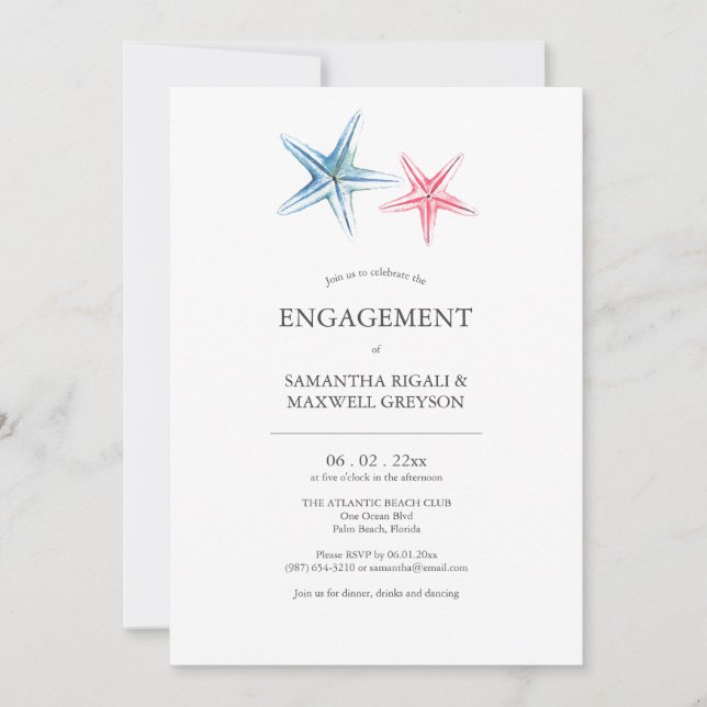 Beach Engagement Party Invitations Starfish Einladung (Vorderseite)