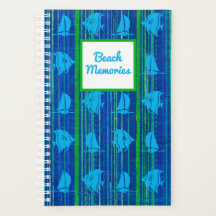 Beach Erinnerungen Nautical Blue Green Strip Noteb
