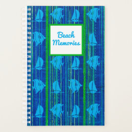 Beach Erinnerungen Nautical Blue Green Strip Noteb Planer