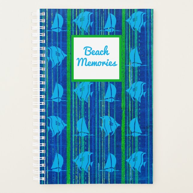 Beach Erinnerungen Nautical Blue Green Strip Noteb Planer (Vorderseite)