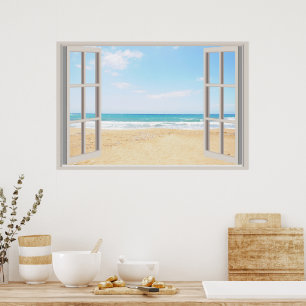 Beach Fake Window Zuhause Office Wall Decoder Post Poster