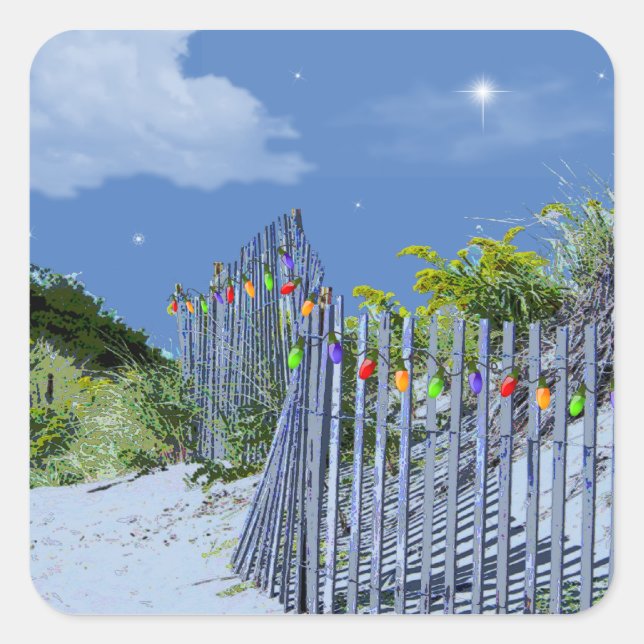 Beach Fence & Dunes Quadratischer Aufkleber (Vorderseite)