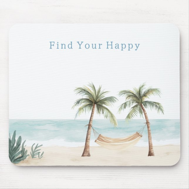 Beach Find Your Happy Palm Trees Ocean Mousepad (Vorne)