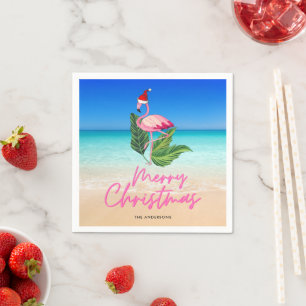 Beach Flamingo Florida Frohe Weihnachten Serviette