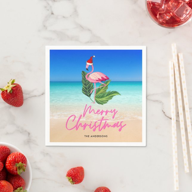 Beach Flamingo Florida Frohe Weihnachten Serviette (Beispiel)