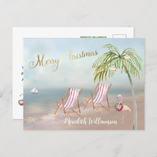 Beach Flamingo Frohe Weihnachtsbudget Postcard Postkarte