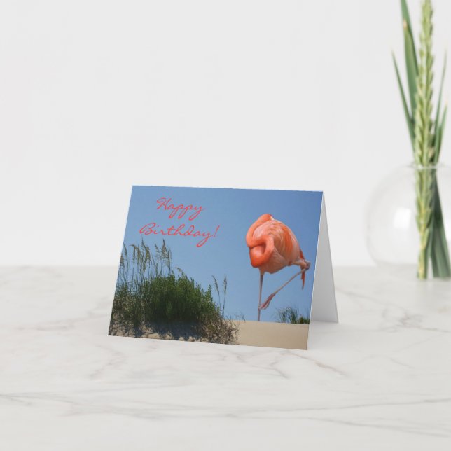 Beach Flamingo Happy Birthday Card Karte (Vorderseite)