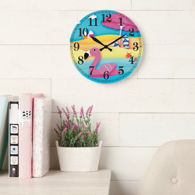 Beach Flamingo Wall Clock Große Wanduhr (Von Creator hochgeladen)