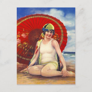 Beach Flapper Girl Postcard Asiatische Schirmwolke Postkarte