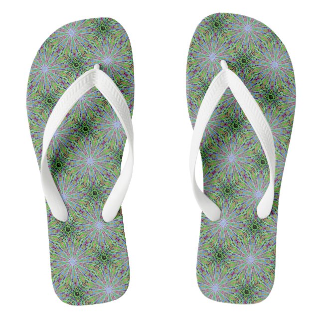 Beach Flip Flops Green White Kaleidoscope Mandala (Fußbett)