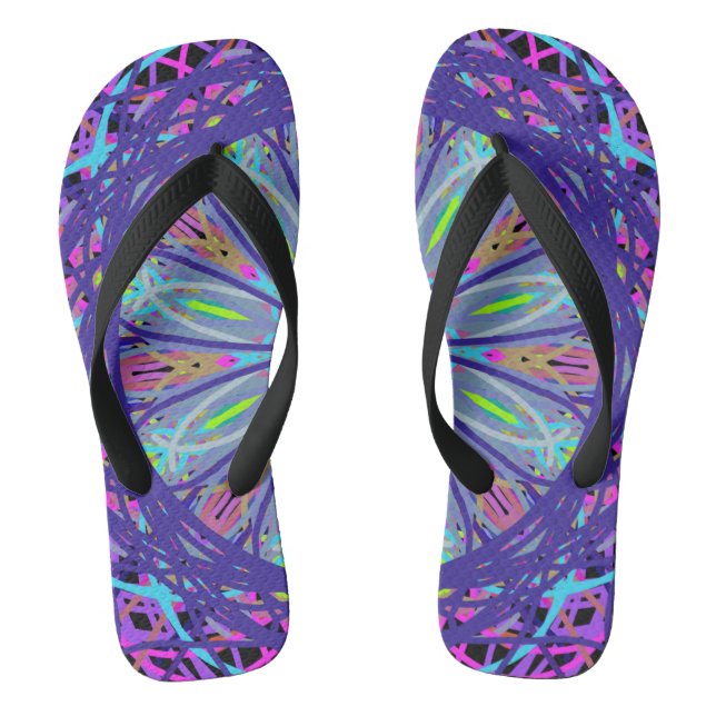 Beach Flip Flops, Lila Kaleidoskop Mandala Art Flip Flops (Fußbett)