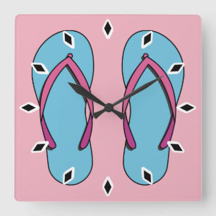 Beach Flip Flops Quadratische Wanduhr