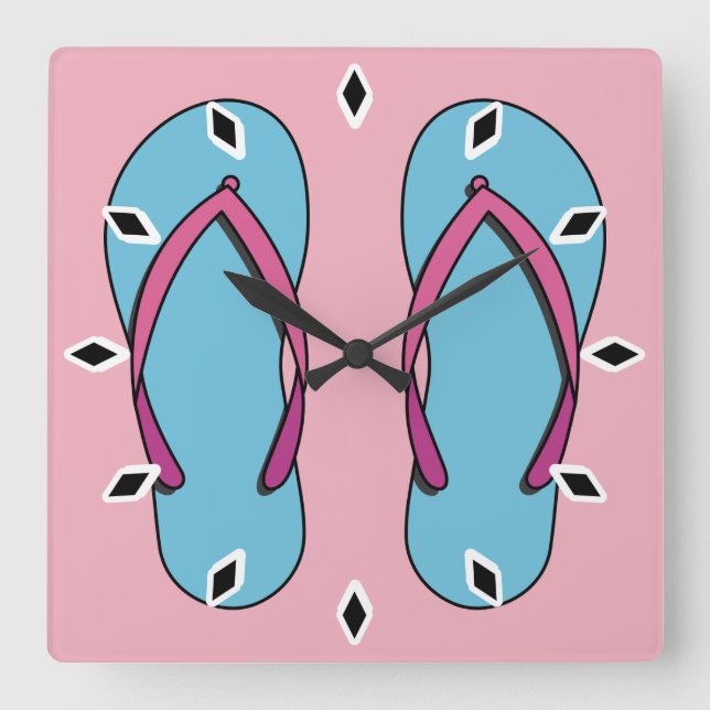 Beach Flip Flops Quadratische Wanduhr (Vorderseite)