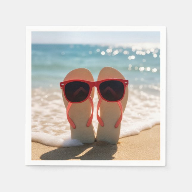 Beach Flip-flops with Red Sunglasses Serviette (Vorderseite)