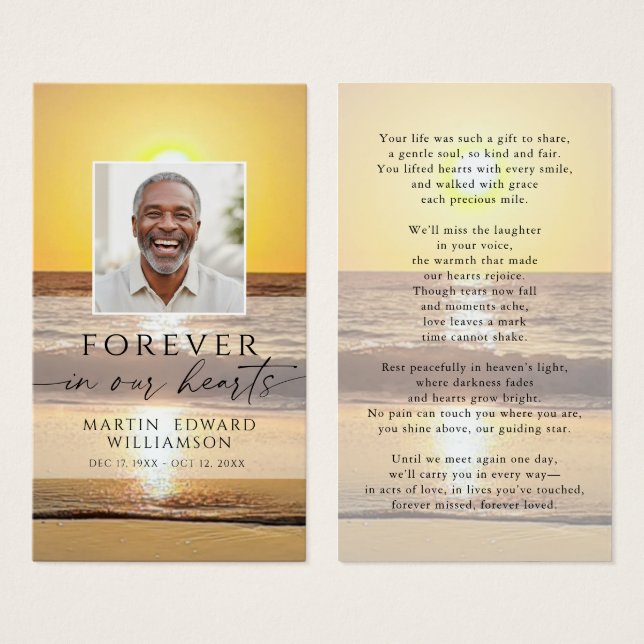 Beach Forever Hearts Memorial Photo Prayer Card (Vorne & Hinten)