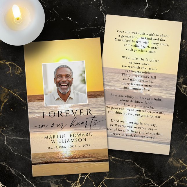 Beach Forever Hearts Memorial Photo Prayer Card (Von Creator hochgeladen)
