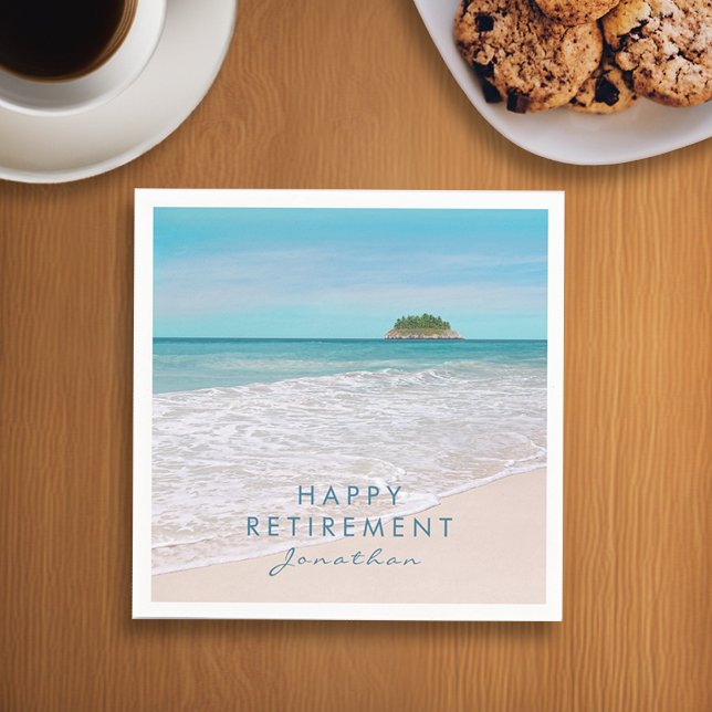 Beach Foto "Happy Retirement" Party Paper Napkin Serviette (Von Creator hochgeladen)