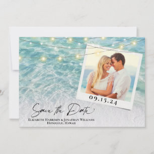 Beach Foto Palm String Lights Hochzeit in Urlaubso Save The Date