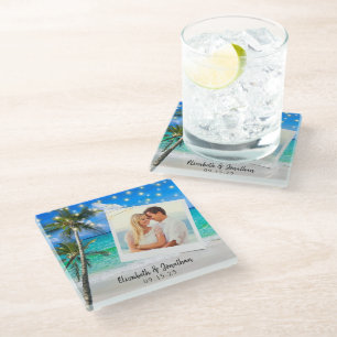 Beach Foto Palm String Lights Zielort Glasuntersetzer