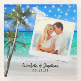 Beach Foto Palm String Lights Zielort Glasuntersetzer