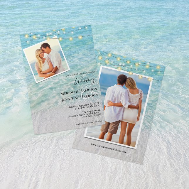 Beach-Foto Strandstreichelight-Website Einladung (Front and Back - features your wedding website)