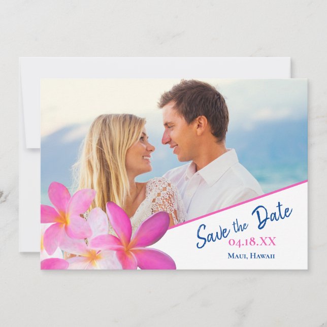 Beach Foto Tropical Floral Plumeria Zielort Save The Date (Vorderseite)