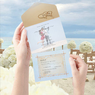 Beach Foto Wedding Invite UAWG Menu Herz Sand All In One Einladung