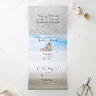 Beach Foto Wedding Tri-Fold Einladung