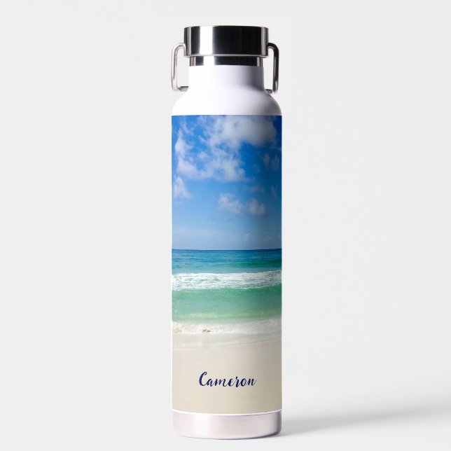 Beach Fotografy Blue Ocean Waves Personalisiert Trinkflasche (Vorne)