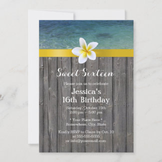 Beach & Frangipani Blume Holzgrundstück Sweet 16 Einladung