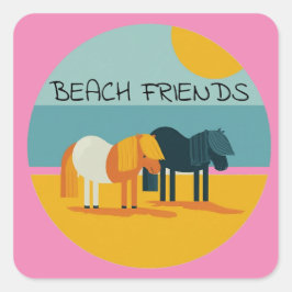 Beach Friends Pony Personalize Name Quadratischer Aufkleber