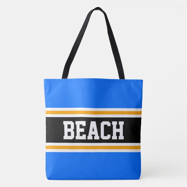 BEACH Fun Bright Blue Black Yellow Summer Streifen (Vorderseite)