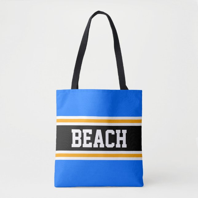 BEACH Fun Bright Blue Black Yellow Summer Streifen (Vorderseite)