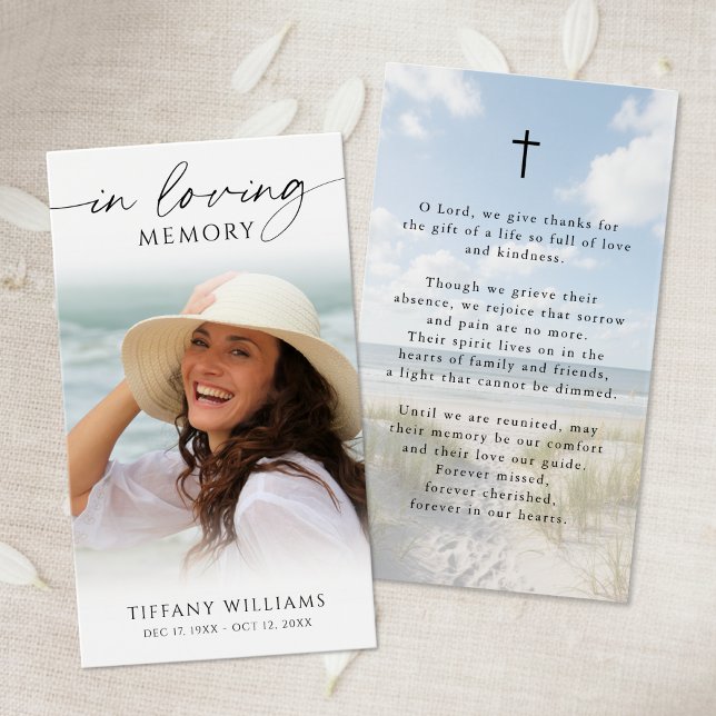 Beach Funeral In Memory Photo Cross Prayer Card (Von Creator hochgeladen)
