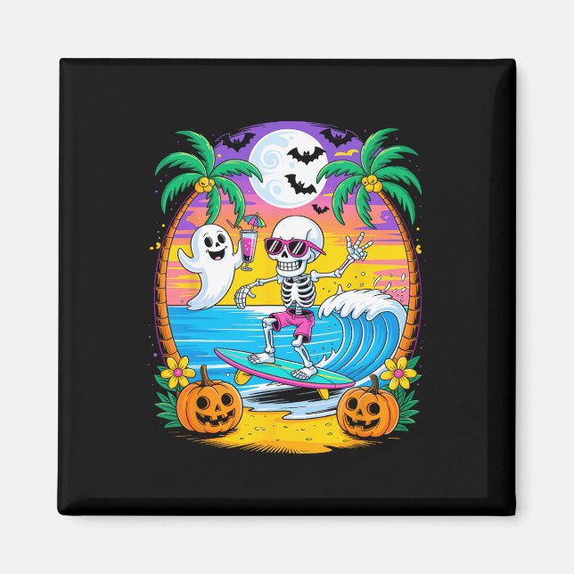 Beach Funny Halloween Vibes Summerween Skeleton Gh Magnet (Vorne)