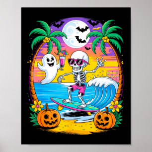Beach Funny Halloween Vibes Summerween Skeleton Gh Poster