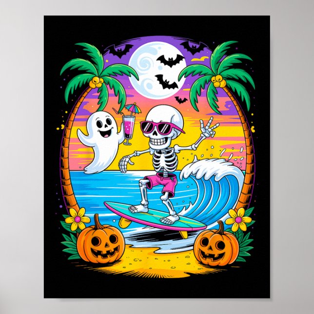 Beach Funny Halloween Vibes Summerween Skeleton Gh Poster (Vorne)