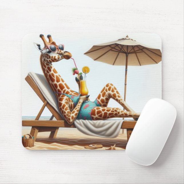 Beach Giraffe trinken einen Cocktail Mousepad (Mit Mouse)