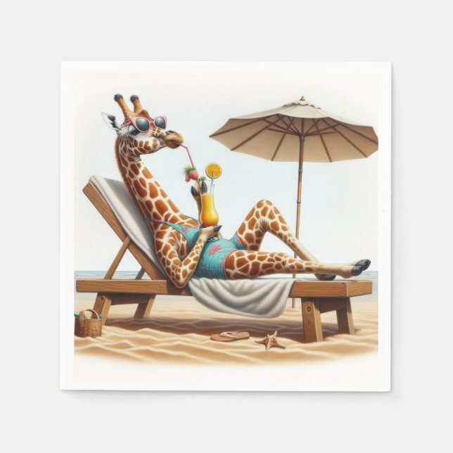 Beach Giraffe trinken einen Cocktail Serviette (Vorderseite)