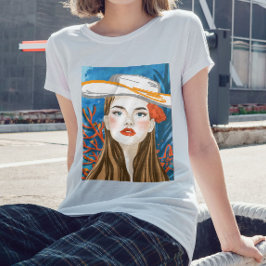 Beach Girl Blue Orange Grafik gedruckt T-Shirt