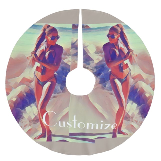 Beach Girl Thunder_Cove Polyester Weihnachtsbaumdecke (Vorderseite)