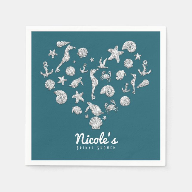 Beach Glam Diamond Heart Brautparty Wedding Serviette (Vorderseite)