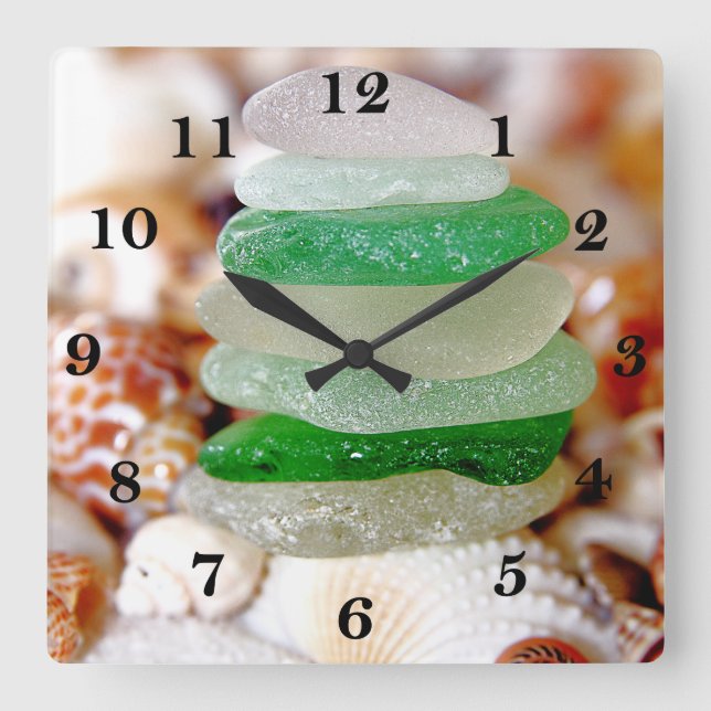 Beach-Glas Quadratische Wanduhr (Vorderseite)