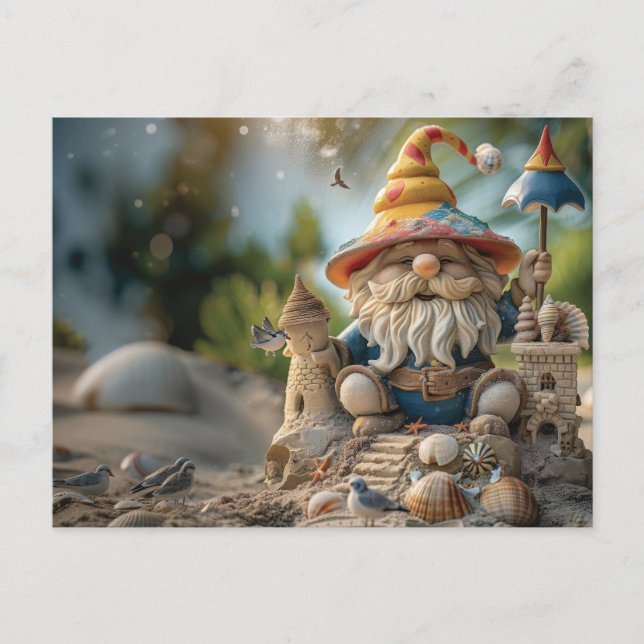 Beach Gnome auf einem Strandtrommel Postkarte (Vorderseite)