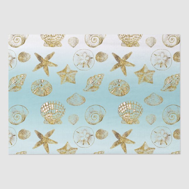 Beach Gold Muscheln Aqua Blue Ombre Seidenpapier (Vorderseite)