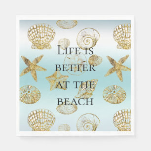 Beach Gold Muscheln Aqua Blue Ombre Serviette
