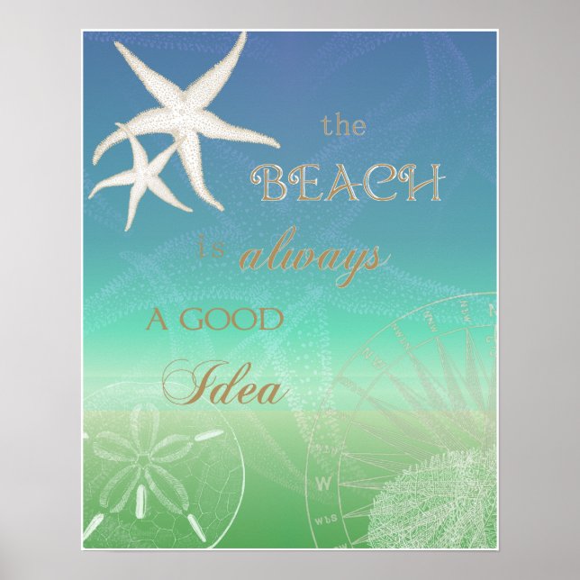 Beach Good Idea Blue Green Starfish Art Poster (Vorne)