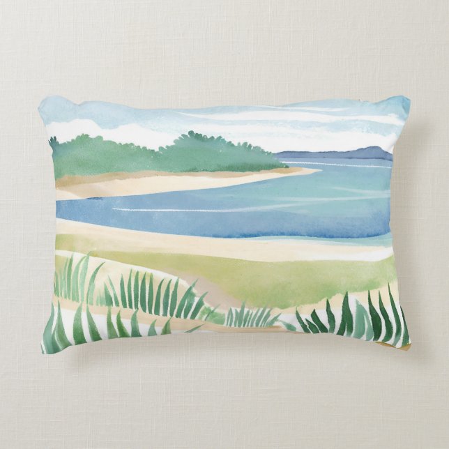Beach Grass Bay | Watercolor Ocean Coastal Sea Dekokissen (Vorderseite)