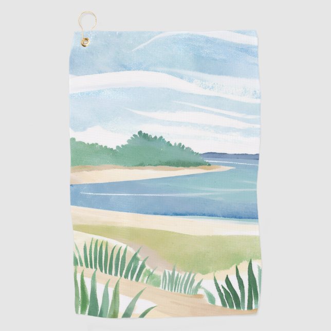Beach Grass Bay | Watercolor Ocean Coastal Sea Golfhandtuch (Vorderseite)